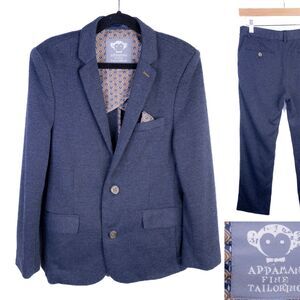 Appaman 2-Pcs Blue Textured Suit Jacket Blazer Sz 10 Pants 14